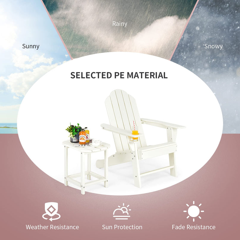 Adirondack Chair with Side Table, Outdoor Fire Pit Chair Set with End Table, White