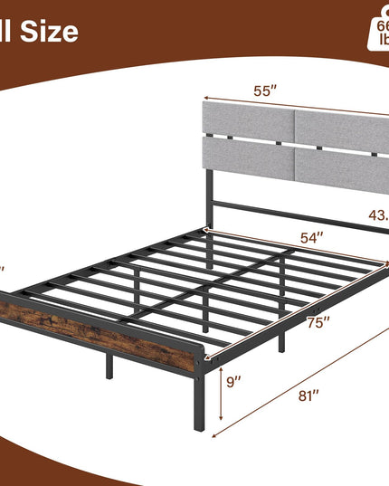 Giantex Full Size Bed Frame with Upholstered Headboard