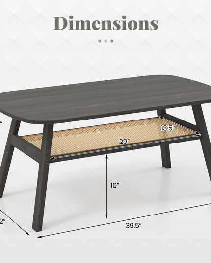 Giantex 2-Tier Mid Century Modern Rattan Coffee Table