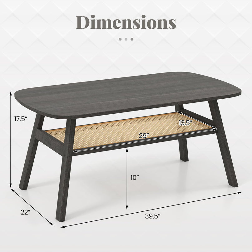 Giantex 2-Tier Mid Century Modern Rattan Coffee Table