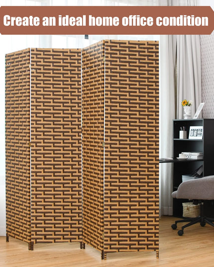 Giantex 6 Ft 4 Panel Handmade Rattan Room Divider Wood Folding Screen