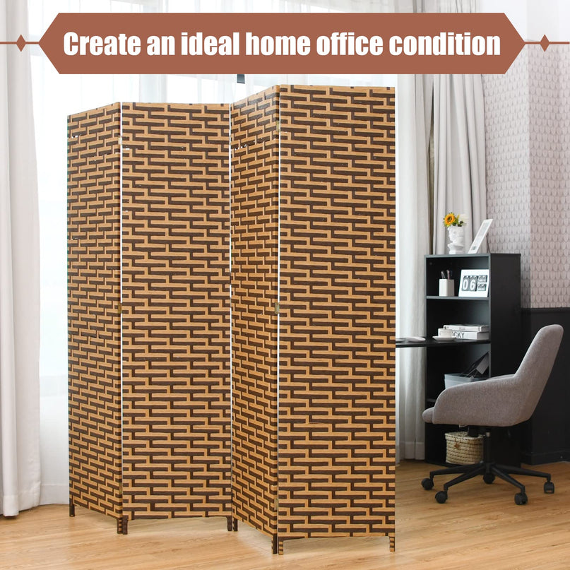 Giantex 6 Ft 4 Panel Handmade Rattan Room Divider Wood Folding Screen