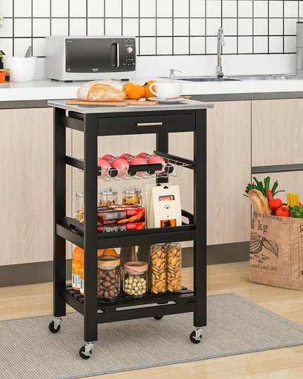 Giantex Rolling Kitchen Storage Cart with Stainless Steel Tabletop