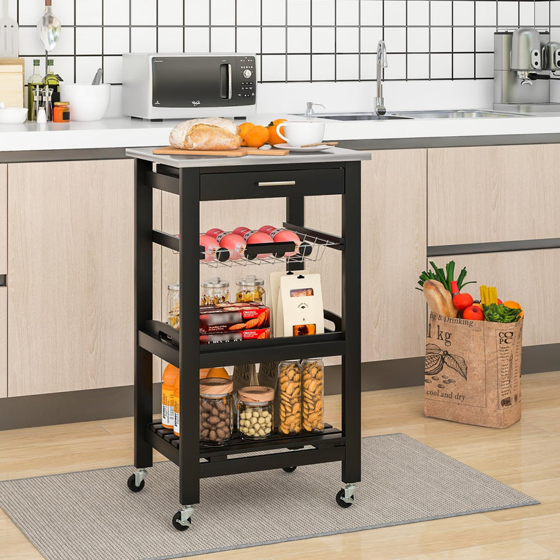 Giantex Rolling Kitchen Storage Cart with Stainless Steel Tabletop