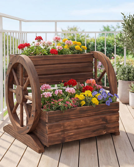 Jardinière en Bois Giantex en Forme de Chariot pour Fleurs, Herbes et Légumes