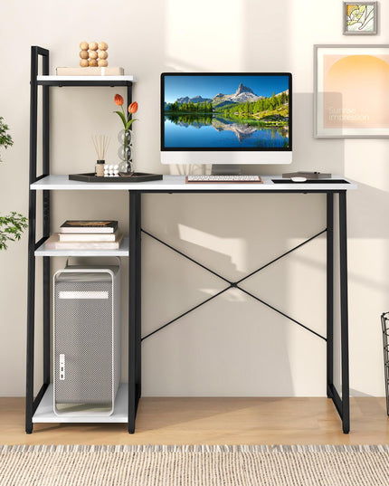 Giantex Computer Desk with Shelves, 47.5” Home Office Desk with Bookshelf, Host Stand