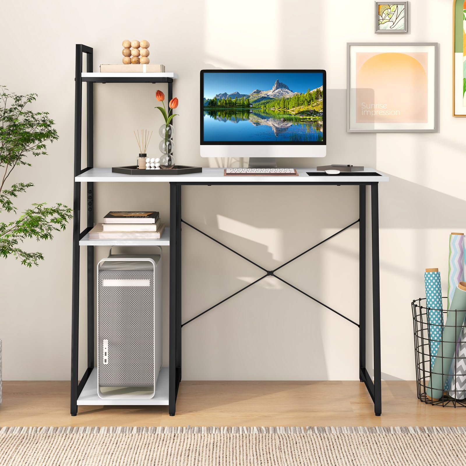 Giantex Computer Table Giantex Computer Desk with Shelves, 47.5” Home Office Desk with Booksh ...