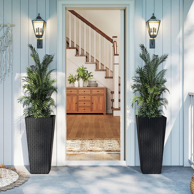 Giantex Set of 2 Outdoor Wicker Flower Pot for Front Porch Balcony Entryway