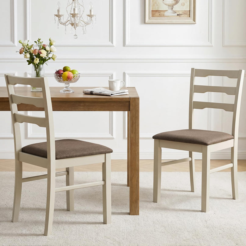 Giantex Wood Dining Chairs Set of 2/4 | Farmhouse Upholstered Kitchen Chairs with Ladder Back Design