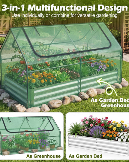 Giantex 3-in-1 Metal Raised Garden Bed with Greenhouse Cover