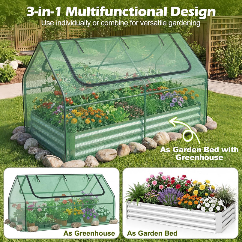 Giantex 3-in-1 Metal Raised Garden Bed with Greenhouse Cover