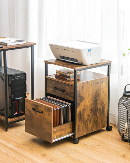Giantex 2-Drawer Rolling File Cabinet, Under Desk File Cabinet Printer Stand on Wheels, Rustic Brown