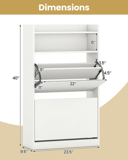 Giantex Shoe Cabinet with 2 Flip Drawers Freestanding Narrow Shoe Organizer Cabinet