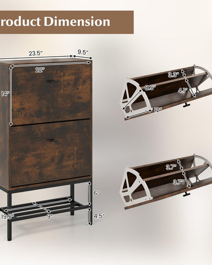 Giantex Shoe Storage Cabinet - Hidden Shoe Organizer with 2 Flip Drawers, Adjustable & Removable Interior Shelves