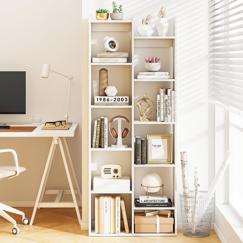 Giantex 11 Tier Bookcase with Staggered Shelves for Home Living Room Office