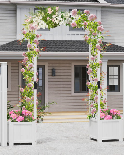 Giantex Garden Arbor with Planter, Wooden Planter Arch with Trellis, Outdoor Arch for Climbing Plants