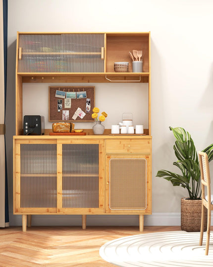 Giantex Pantry Cabinet 69" Bamboo Hutch Cabinet with Storage