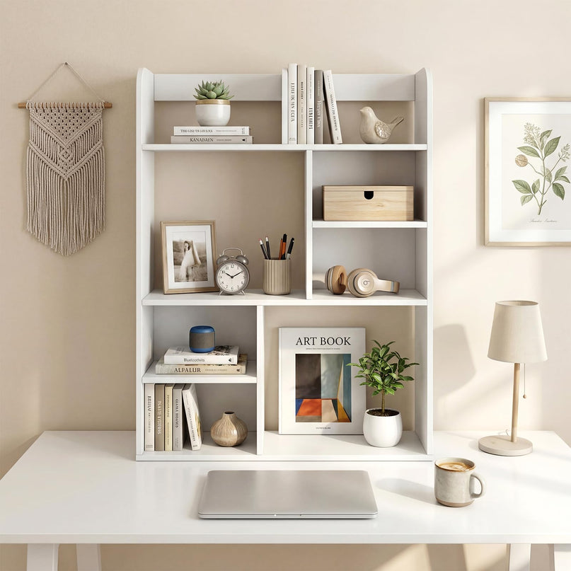 Giantex 3-Tier Desktop Bookshelf with 8 Open Storage Cubes for Computer Desk