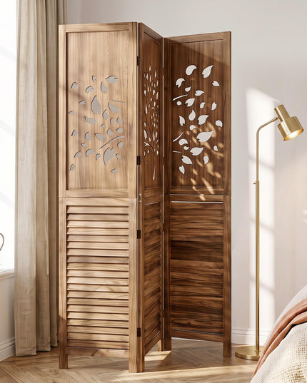 GIANTEX 3 Panel Folding Room Divider with Tree Leaf Cutout & Louvered Slats