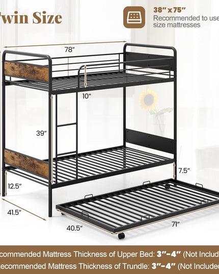 Giantex Metal Twin Over Twin Bunk Bed with Trundle