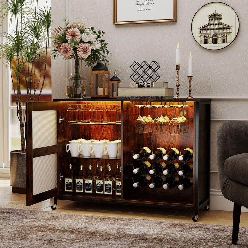 Giantex Wine Bar Cabinet with LED Light for Dining Room Living Room