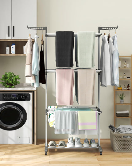 Giantex Foldable Clothes Drying Rack, Oversized 4-Tier Collapsible Laundry Rack w/ 3 Retractable Trays