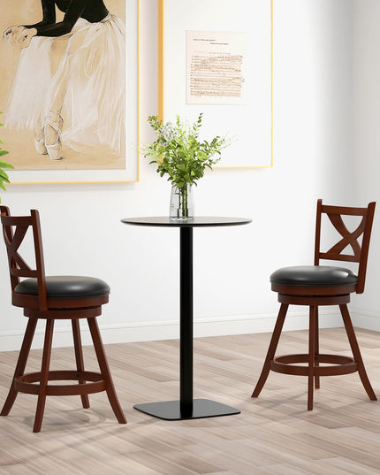 Giantex Swivel Bar Stools Set of 2, Farmhouse Wooden Barstools with Back