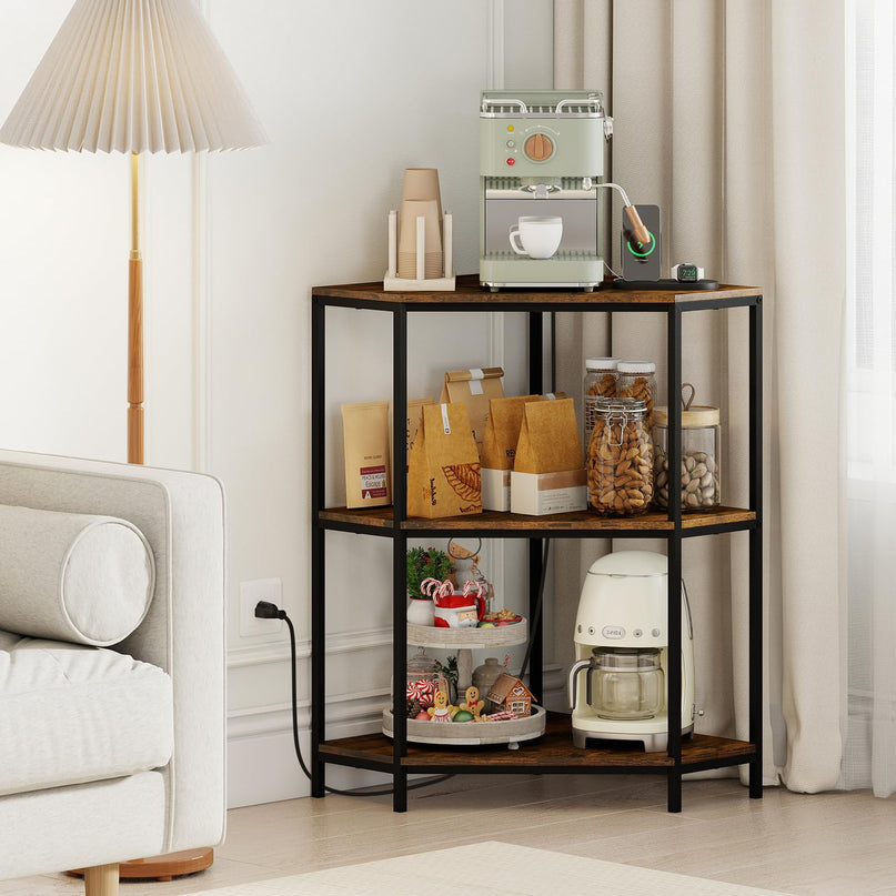 Giantex Corner Printer Stand with Charging Station and Metal Frame
