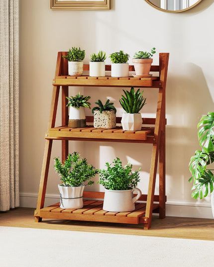 Giantex Foldable Ladder Plant Shelf for Garden Patio Balcony
