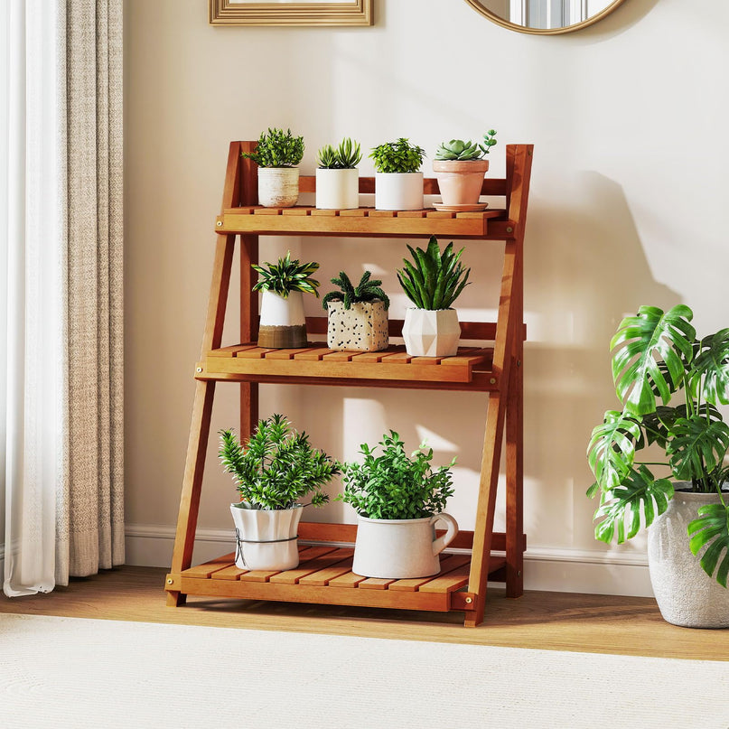 Giantex Foldable Ladder Plant Shelf for Garden Patio Balcony