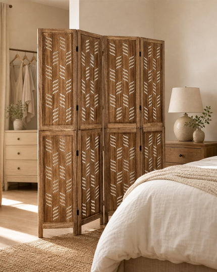 GIANTEX 4/6 Panel Folding Room Divider Wood Privacy Screen with Wave Cutout