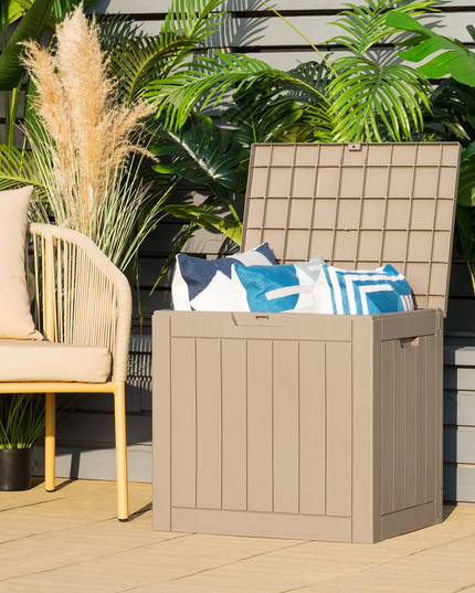 30 Gallon Wood Grain Texture Outdoor Storage Bin(Light Brown)