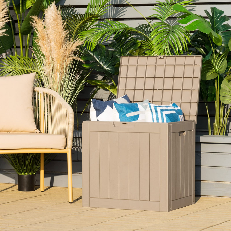 30 Gallon Wood Grain Texture Outdoor Storage Bin(Light Brown)