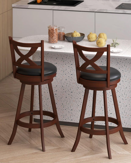 Giantex Swivel Bar Stools Set of 2, Farmhouse Wooden Barstools with Back