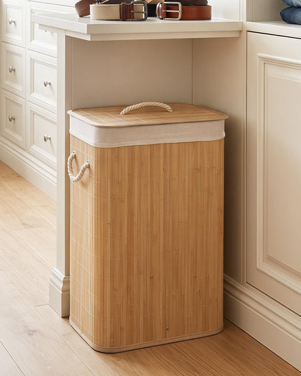Giantex Bamboo Laundry Hamper with Lid for Bedroom Bathroom Laundry Room