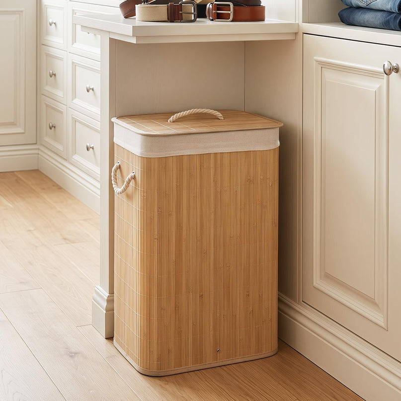 Giantex Bamboo Laundry Hamper with Lid for Bedroom Bathroom Laundry Room