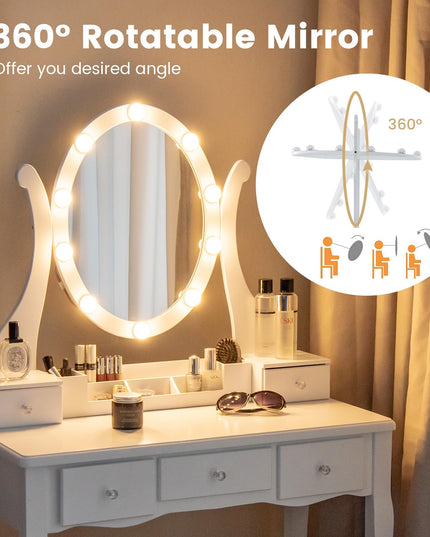 CHARMAID Vanity Desk with Lighted Mirror