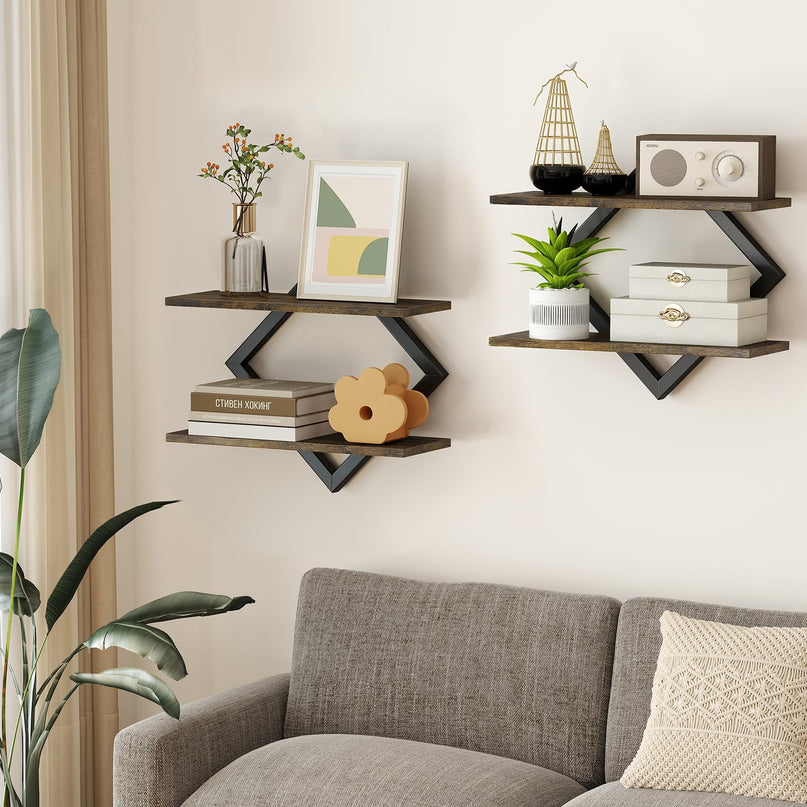 GIANTEX 2-Pack Diamond Shaped Floating Shelves for Wall