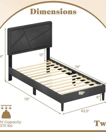 Modern Upholstered Platform Bed Frame with Geometric Tufting Headboard