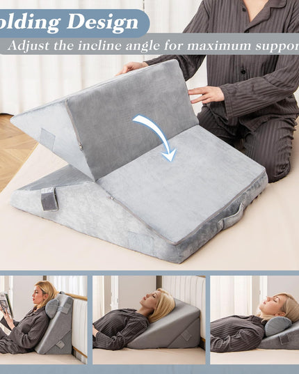 Giantex Bed Wedge Pillow for Sleeping, 12 Inch Adjustable Triangle Pillow with Air Memory Foam