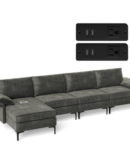 Giantex 130.5" L Convertible Sofa Couch, Sectional Sleeper