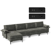 4 Seat Chaise Lounge 2 USB Sockets / Grey