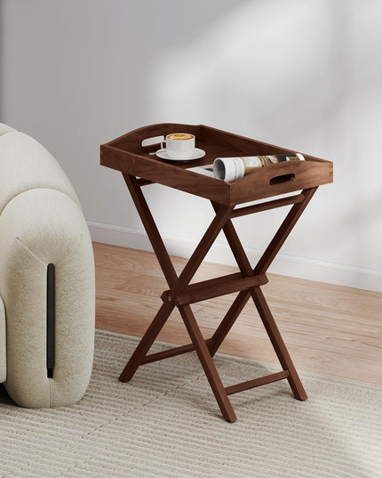 Giantex 28-Inches High Solid Teak Wood TV Tray Side Table