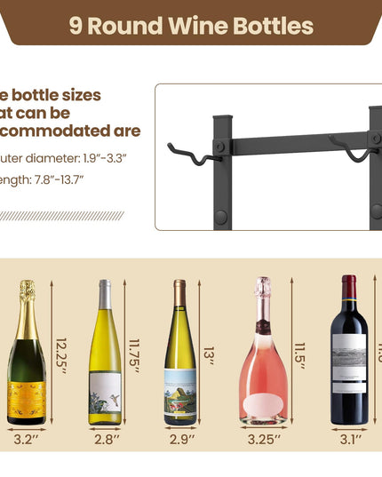 Giantex Wall Mounted Wine Rack for 9-Bottles, Metal Wall Wine Racks Organizer