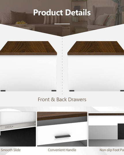 Modern Couch Table with Front & Back Drawers & Compartments, 47.2"x23.6"x16.1"