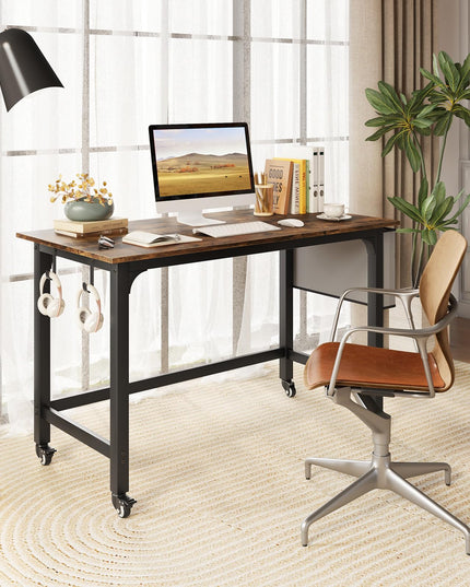 Giantex 48" Rolling Computer Desk, Mobile Study Writing Desk with Wheels & Metal Frame, Simple Style Home Office Work Bench
