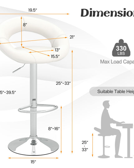 Giantex Adjustable Swivel Bar Stools, Modern PU Leather Counter Height Bar Chairs w/Hollowed Back