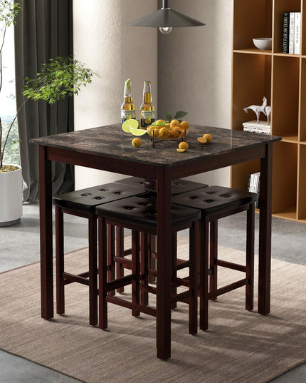 Giantex Dining Table Set for 4, Kitchen Table Chairs Set of 4, Counter Height Dining Table Set with 4 Bar Stools