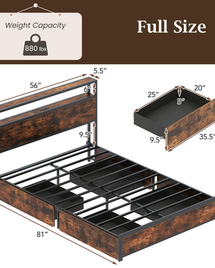 Giantex  LED Bed Frame with Charging Station & 4 Storage Drawers