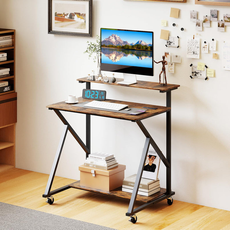 Giantex Rolling Small Desk with Storage Compact Computer Desk